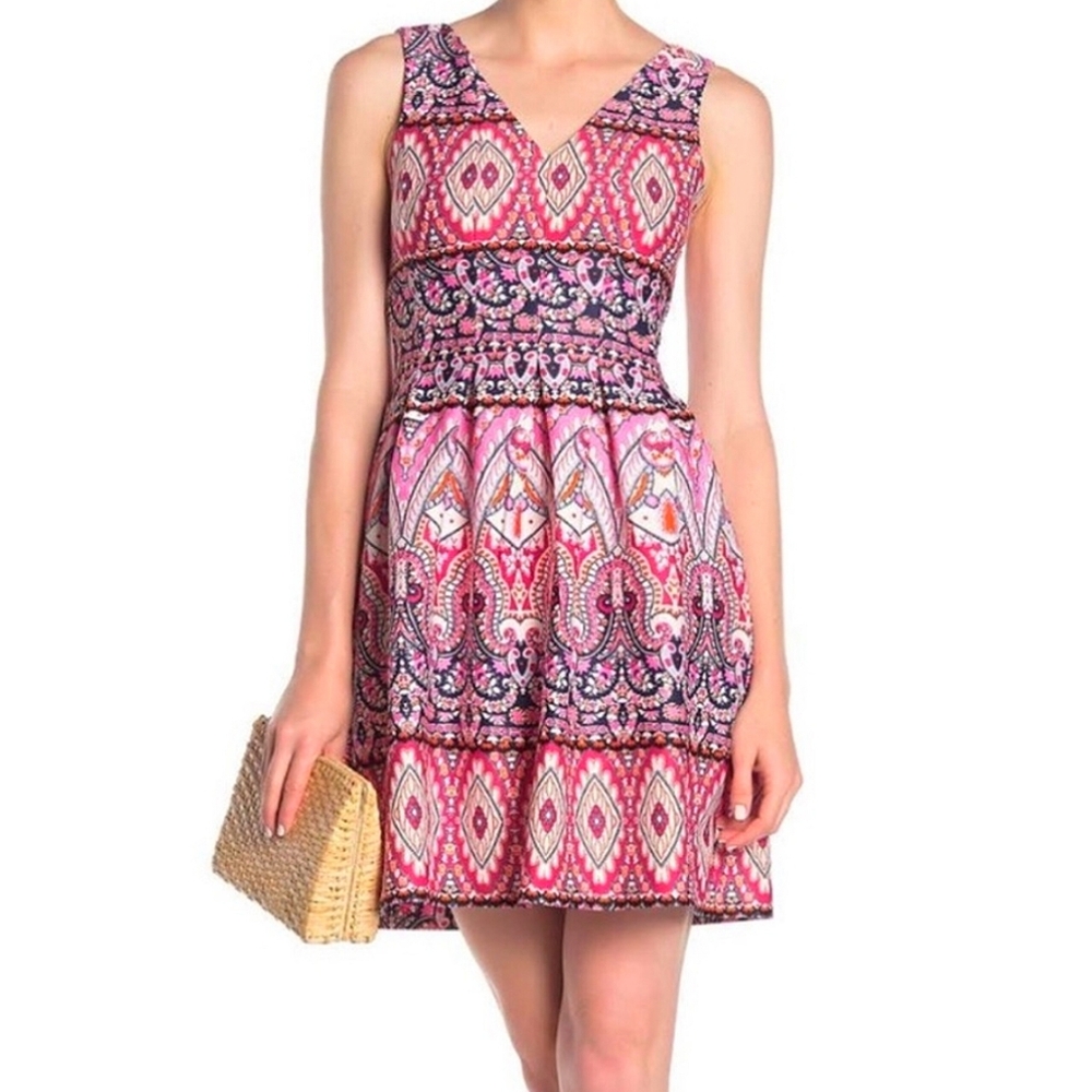 Vince Camuto Geometric Patterned Above The Knee Sleeveless Dress Size 10